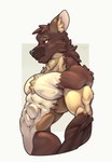 2024 abs anthro biceps brown_body brown_fur brown_hair eye_scar facial_scar fluffy fur gulonine hair hi_res hybrid kangaroo macropod male mammal marsupial marten muscular muscular_male mustelid musteline orange_eyes ra'zim sable_(marten) scar tan_body tan_fur tuqoo