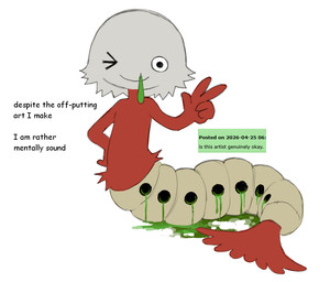 >_o ambiguous_gender art_prompt bodily_fluids comment dialogue hand_on_hip hand_on_own_hip holes_in_body mouth_closed one_eye_closed red_tail simple_background smile snot solo split_form tail text white_background wink jejejunum rule34.xxx arthropod unknown_species 2026 digital_media_(artwork) english_description english_text firealpaca_(artwork)