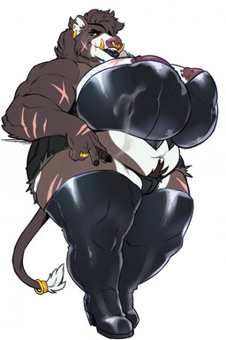 accessory anthro areola areola_slip arm_scar big_areola big_breasts black_clothing black_latex black_legwear black_thigh_boots black_thigh_highs body_hair boots bottomwear breast_scar breasts brown_body brown_fur brown_hair cigar clothing ear_piercing ear_ring elderly_female eyebrow_piercing facial_piercing facial_scar female footwear fur furgonomics gold_piercing gold_ring gold_tail_ring gold_tusks hair happy_trail high_heeled_boots high_heels huge_breasts jewelry latex latex_boots latex_clothing latex_footwear latex_legwear latex_thigh_boots latex_thigh_highs leather leather_clothing leg_scar legwear leotard lips mature_anthro mature_female multicolored_body multicolored_fur musclegut muscular muscular_anthro muscular_female nose_piercing overweight overweight_anthro overweight_female piercing pubes ring ring_piercing scar scars_all_over septum_piercing shoes shorts smile solo tail tail_accessory tail_jewelry tail_ring thick_bottom_lip thick_thighs thigh_boots thigh_highs tusks two_tone_body two_tone_fur white_body white_fur wide_hips cosmicdanger vera_(homura) mammal suid suine sus_(pig) wild_boar hi_res