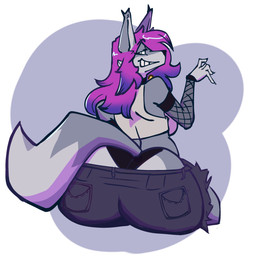 amberywolf anthro big_butt butt clothed clothing crop_top female huge_butt shirt sitting topwear canid canine canis mammal wolf absurd_res hi_res