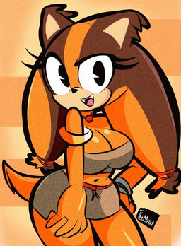 anthro big_breasts black_eyes bracelet breasts cleavage clothed clothing female female_anthro fur glistening glistening_body glistening_fur jewelry looking_at_viewer navel open_mouth orange_body orange_fur smile solo thick_thighs wide_hips diego_mejia sega sonic_boom sonic_the_hedgehog_(series) sticks_the_jungle_badger badger mammal mustelid musteline