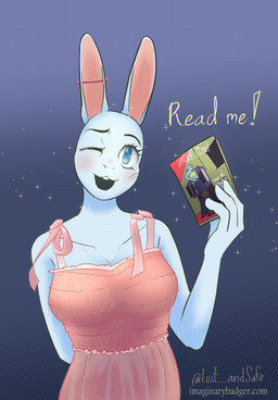 anthro big_breasts blush breasts butt clothed clothing dress ear_piercing female fur open_mouth piercing scar simple_background smile solo sparkles text lost_andsafe halcyon_(series) sunflower_(halcyon) lagomorph leporid mammal rabbit 2026 digital_media_(artwork) english_text half-length_portrait hi_res portrait russian_text url