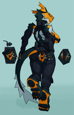 4_eyes anthro anus breasts buttplug buttplug_clothing claws clothing female genitals half-spread_vulva multi_eye orange_body pawpads plug_(sex_toy) sex_toy simple_background solo spread_vulva spreading standing tight_clothing vulva kofomy absurd_res hi_res