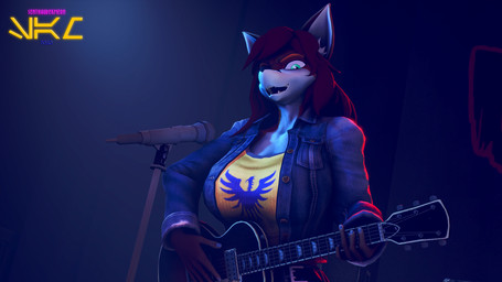 anthro big_breasts breasts brown_body brown_fur cleavage clothed clothing denim denim_clothing denim_jacket denim_topwear electric_guitar electronics female fur green_eyes guitar guitarist hair inner_ear_fluff jacket looking_at_viewer looking_down microphone microphone_stand multicolored_body multicolored_fur musical_instrument open_mouth orange_body orange_fur plucked_string_instrument red_hair shirt smile solo string_instrument t-shirt topwear tuft white_body white_fur lovewood_studios tiffany_sinclair_(senthaurekmern) canid canine fox mammal red_fox true_fox 16:9 2020 3d_(artwork) digital_media_(artwork) hi_res source_filmmaker_(artwork) watermark widescreen