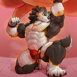 4_toes 5_fingers abs ambiguous_gender anthro anthrofied arm_tuft armpit_sniffing biceps big_muscles biped black_body black_claws black_fur blue_eyes bulge carrying_another claws closed_smile clothed clothing countershade_face countershade_fur countershade_legs countershade_tail countershade_torso countershading duo ear_piercing ear_ring elbow_tuft feet feral finger_claws fingers flexing flexing_bicep flexing_muscles front_view fur green_body green_fur green_hair hair inner_ear_fluff jockstrap jockstrap_only kneeling large_comic latissimus_dorsi looking_at_self male mouth_closed multicolored_body multicolored_fur muscular muscular_anthro muscular_male on_one_knee onomatopoeia pecs piercing plantigrade red_background red_clothing red_jockstrap red_underwear ring_piercing simple_background smile smiling_at_viewer sniffing sniffing_self snout solo_focus sound_effects tail text toe_claws toes topless tuft underwear underwear_only white_body white_fur white_inner_ear white_inner_ear_fluff white_sclera yellow_body yellow_fur waddledox nintendo the_legend_of_zelda link_(wolf_form) canid canine canis dodongo mammal wolf 1:1 2024 absurd_res comic digital_drawing_(artwork) digital_media_(artwork) full-length_portrait hi_res portrait