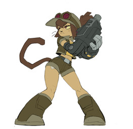 anthro belt biped black_belt black_nose black_whiskers boots bottomwear brown_body brown_boots brown_bottomwear brown_clothing brown_eyebrows brown_eyewear brown_footwear brown_fur brown_goggles brown_hair brown_hat brown_headwear brown_jacket brown_shorts brown_tail brown_topwear closed_frown clothed clothed_anthro clothed_female clothing cybernetic_arm cybernetic_limb cybernetics eyebrows eyewear eyewear_on_head female female_anthro fingers footwear front_view frown fur goggles goggles_on_head gun_arm hair hat headgear headwear jacket knock-kneed long_hair looking_back low-angle_view machine midriff mouth_closed navel open_clothing open_jacket open_topwear pigeon_toed plantigrade ponytail red_eyes shirt shoes short_sleeves shorts simple_background solo standing tail topwear weapon_arm whiskers white_background yellow_clothing yellow_sclera yellow_shirt yellow_topwear amugea gameoverse glitch_productions kit_bodega cyborg domestic_cat felid feline felis mammal 2026 absurd_res full-length_portrait hi_res portrait