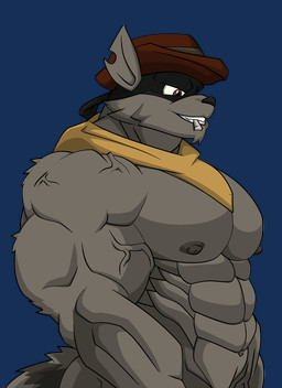 abs anthro areola bowler_hat brown_eyes clothing fur grey_body grey_fur hat headgear headwear male mask muscular muscular_male nipples pecs scarf side_view simple_background solo tail vein veiny_muscles wolfoxokamichan sly_cooper_(series) sony_corporation sony_interactive_entertainment sucker_punch_productions tennessee_kid_cooper mammal procyonid raccoon alpha_channel hi_res