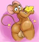 anthro backsack balls big_butt brown_body brown_fur butt cheek_bulge cheese dairy_products eating eyelashes food fur genitals holding_cheese holding_food holding_object looking_at_viewer looking_back male nude solo thick_thighs bulluppa metro-goldwyn-mayer tom_and_jerry jerry_mouse mammal mouse murid murine rodent digital_media_(artwork) hi_res