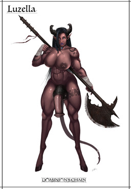 abs animal_genitalia animal_genitalia_on_humanoid animal_penis areola balls black_hair breasts choker dagger equine_genitalia equine_penis genitals gynomorph hair halberd hooves horn intersex jewelry medial_ring melee_weapon necklace nipple_piercing nipples nude penis piercing polearm solo tattoo weapon white_eyes lucien luzella demon humanoid kazdruk 2018 absurd_res hi_res model_sheet