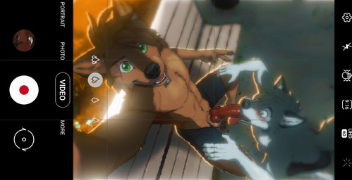 animal_genitalia animal_penis anthro athletic athletic_male balls blue_body blue_eyes blue_fur blush bodily_fluids brown_body brown_fur brown_hair candaulism canine_genitalia canine_penis dark_hair duo embarrassed erection exhibitionism fellatio fur genitals grey_body grey_fur grin hair knot looking_at_viewer male male/male male_anthro nude open_mouth oral penetration penile penis public public_nudity public_sex recording_video sex smile tail teasing teeth tongue neko_kokutan third-party_edit wagnermutt mutt_(wagnermutt) canid canine canis mammal 2d_animation absurd_res animated hi_res no_sound short_playtime video