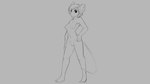 16:9 2019 anthro breasts digital_drawing_(artwork) digital_media_(artwork) ear_piercing female genitals grey_background hair hand_on_hip mammal monochrome mouse murid murine navel nipples nude piercing pussy rodent short_hair simple_background sketch smile solo standing watsup widescreen