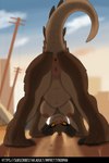 anthro anus aroused blurred_background blush bodily_fluids breasts butt claws dripping_pussy female genitals horn looking_at_viewer looking_back navel nipples nude presenting presenting_hindquarters raised_tail rear_view shadow smile solo tail tail_anus vulva yellow_eyes imprettynormai fallout microsoft deathclaw scalie 2:3 absurd_res hi_res