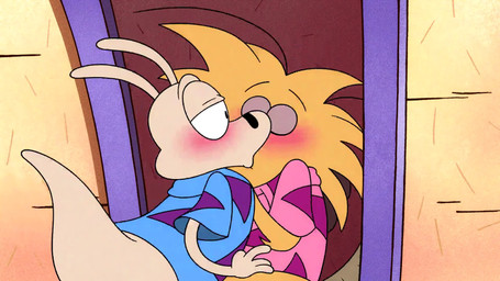 anthro beaver_tail black_eyes black_nose blonde_hair blue_clothing blue_shirt blue_topwear blush brown_tail buckteeth clothing clothing_pull door duo eyes_closed falling fur hair kissing long_ears love male male/male multicolored_clothing multicolored_shirt multicolored_topwear purple_clothing purple_eyes purple_nose purple_shirt purple_topwear romantic romantic_couple shirt shirt_pull tail tan_body tan_ears tan_fur tan_tail teeth toony topwear topwear_pull two_tone_clothing two_tone_shirt two_tone_topwear yellow_body yellow_fur 8-bit-britt nickelodeon rocko's_modern_life the_angry_beavers norbert_beaver rocko_rama beaver macropod mammal marsupial rodent wallaby 16:9 2026 2d_animation animated digital_media_(artwork) hi_res no_sound short_playtime video widescreen