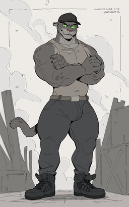 adidas_logo anthro baseball_cap big_arms black_spots bottomwear bulge candy claws clothed clothing crossgender dessert finger_claws food footwear ftm_crossgender fur green_eyes grey_body grey_fur hat headgear headwear kemono lollipop looking_at_viewer male markings muscular muscular_male pants pink_nose shirt shoes sneakers solo spots spotted_body spotted_fur tail tank_top text topwear canyne_khai adidas dreamworks the_bad_guys kitty_kat_(the_bad_guys) felid mammal pantherine snow_leopard 5:8 english_text hi_res