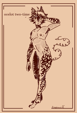 border breasts cowlick crazed_look ears_up facial_markings genitals gynomorph hair head_markings intersex looking_aside markings nude orange_border patterned_fur penis smile spots spotted_body tail armedantagonist forsaken_(roblox) two_time_(forsaken) felid feline humanoid hybrid leopardus mammal ocelot absurd_res hi_res maleherm_(lore) nonbinary_(lore)