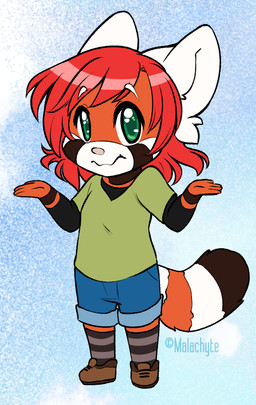anthro arm_markings biped black_markings blue_bottomwear blue_clothing blue_shorts bottomwear chibi clothed clothing dipstick_tail eyebrows facial_markings female footwear gesture green_clothing green_eyes green_shirt green_topwear hair head_markings legwear looking_at_viewer markings pattern_clothing pattern_footwear pattern_legwear pattern_socks pink_nose plantigrade red_hair ring_(marking) ringed_tail shirt short_hair shorts shrug simple_background socks solo standing striped_clothing striped_footwear striped_markings striped_socks striped_tail stripes tail tail_markings topwear white_ears white_markings wrist_markings malachyte spixy ailurid mammal red_panda 2020 clip_studio_paint_(artwork) digital_media_(artwork)