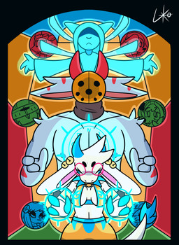anthro armor female fingers fur group headgear helmet hooved_fingers hooves horn lilith_lambs male male/female muscular muscular_anthro muscular_male trio white_body white_fur lilith-ko atlyss angela_flux enok_(atlyss) absurd_res hi_res