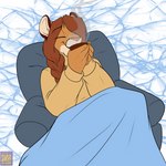 anthro bedding blanket brown_hair chair clothed clothing container cup eyes_closed female fur furniture hair pink_nose solo steam tan_body tan_fur foxenawolf cougar felid feline mammal 1:1