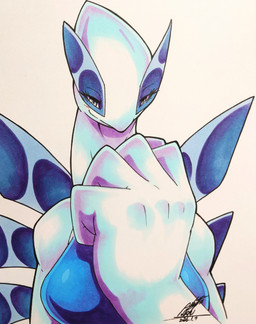 anthro bedroom_eyes big_breasts blush blush_lines breasts eyelashes featureless_breasts female grey_eyes looking_at_viewer narrowed_eyes seductive simple_background solo white_body 025aki nintendo pokemon generation_2_pokemon legendary_pokemon lugia pokemon_(species) 2026 absurd_res dated hi_res signature