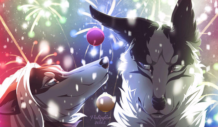 black_nose blue_eyes duo hair male semi-anthro smile white_hair volinfer canid canine canis domestic_dog mammal 2015 digital_media_(artwork) hi_res