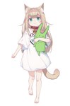 2024 40hara :3 animal_humanoid bangs barefoot cat_humanoid child clothing collar feet felid felid_humanoid feline feline_humanoid female green_eyes hair hi_res humanoid kinako_(40hara) mammal mammal_humanoid name_tag oversized_clothing oversized_shirt oversized_topwear plushie shirt simple_background solo tan_hair topwear white_background young young_female young_humanoid