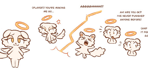 ambiguous_gender angry anthro big_eyes big_head bodily_fluids cheek_tuft chibi cross-popping_vein dialogue electricity eyelashes facial_tuft feathered_wings feathers floppy_ears fluffy flying flying_sweatdrops frown fur halo lidded_eyes lightning open_mouth pawpads sadism solo sweat sweatdrop tail text thunder toony tuft white_body white_fur wide_eyed wings yellow_eyes clockstops3am conditional_dnp royal_lingerie angel domestic_cat felid feline felis mammal english_text hi_res