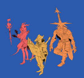 2_horns 5_fingers armor arms_bent ashes bard belt belt_buckle blindfold blue_background book boots bottomwear buckle cloak clothed clothed_female clothed_human clothed_humanoid clothed_male clothing cuff_(restraint) female fingers fire footwear fully_clothed fully_clothed_female fully_clothed_human fully_clothed_humanoid fully_clothed_male gloves group guitar guitar_on_back handwear hat headgear headwear holding_book holding_object hood_up horn knight legwear lips magic magic_user male male_human melee_weapon mouth_closed musical_instrument not_furry open_book orange_armor orange_belt orange_bottomwear orange_clothing orange_gloves orange_handwear orange_mask orange_pants pants pauldron plucked_string_instrument red_belt red_clothing red_horn red_legwear red_lips red_shirt red_stockings red_topwear restraints shirt shoes simple_background staff standing stockings string_instrument sword sword_on_back text topwear torn_clothing trio walking warrior weapon yellow_boots yellow_bottomwear yellow_cloak yellow_clothing yellow_footwear yellow_hat yellow_headwear yellow_pants thomas_caputo horned_humanoid human humanoid mammal tiefling 2023 4k absurd_res adobe_photoshop_(artwork) colored digital_drawing_(artwork) digital_media_(artwork) english_description english_text hi_res shaded