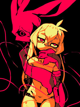 anthro breasts duo featureless_breasts featureless_crotch female looking_away nude red_eyes standing polygoncherub clover_(polygoncherub) lucky_(polygoncherub) lagomorph leporid mammal rabbit robot_anthro 3:4 digital_media_(artwork) hi_res