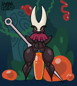 abdominal_bulge accessory anthro areola big_butt big_vulva black_body black_eyes black_sclera black_skin blue_nipples blue_vulva bodily_fluids bottomless breasts butt cape cloak cloak_only clothed clothing corruption dildo dildo_insertion dildo_sitting feet female forest front_view genitals glistening glistening_body glistening_skin glowing glowing_areola glowing_breasts glowing_bulge glowing_nipples glowing_womb horn looking_pleasured masturbation melee_weapon mostly_nude nipples non-mammal_breasts orange_eyes outside partially_clothed penetration plant red_clothing sex_toy sex_toy_insertion solo sword tree vaginal vaginal_penetration vulva weapon white_horn wide_hips limetentacle hollow_knight_(franchise) team_cherry hornet_(hollow_knight) the_infection_(hollow_knight) arthropod humanoid infected_(species) insect 2025 2d_animation animated digital_media_(artwork) loop signature