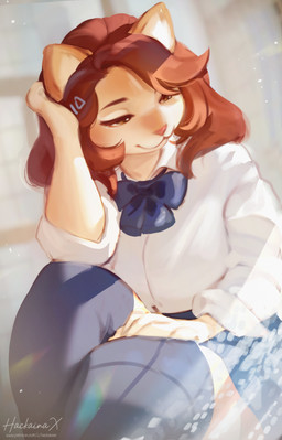 anthro biped bottomwear breasts clothed clothed_anthro clothed_female clothing female fingers front_view fully_clothed fully_clothed_anthro fully_clothed_female fur hair school_uniform smile solo topwear uniform hackainax hackaina domestic_cat felid feline felis mammal 2025 digital_drawing_(artwork) digital_media_(artwork) hi_res