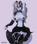 anthro breasts canid canid_demon canine clothed clothing demon female fur hair hellhound helluva_boss hi_res loona_(helluva_boss) mammal mythological_canine mythological_creature mythology nipples nude solo tail veksim white_body white_fur