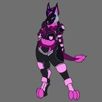 after_transformation anthro arm_warmers armor_only armwear belly clothing female fur heart_symbol mind_alteration mind_wipe multicolored_body multicolored_fur pink_body pink_fur protogen_armor protogen_visor solo transformation two_tone_body two_tone_fur wide_hips biohound mamagen 1:1 absurd_res hi_res