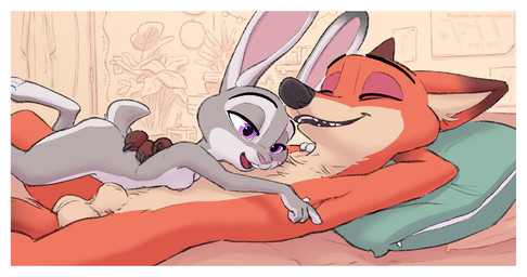 after_sex animal_genitalia animal_penis anthro areola bed bed_sheet bedding bedroom biped breasts canine_genitalia canine_penis casual_nudity cuddling duo eyes_closed female female_on_top flaccid fully_sheathed fur furniture genitals grey_body grey_fur half-closed_eyes hand_behind_head happy hug larger_male lying male narrowed_eyes nipples on_another on_back on_front on_top orange_body orange_fur penis pillow romantic romantic_ambiance romantic_couple sheath side_boob side_view size_difference small_breasts smaller_female amadose disney zootopia judy_hopps nick_wilde canid canine european_rabbit fox lagomorph leporid mammal oryctolagus rabbit red_fox true_fox 2024 absurd_res hi_res