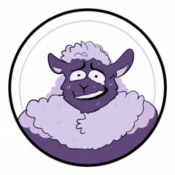 anthro bodily_fluids fur light_wool male male_anthro nervous nervous_smile nervous_sweat purple_body purple_ears purple_fur purple_wool simple_background solo sweat tears teeth white_background wool_(fur) melaisen bovid caprine mammal sheep 1:1 2_frame_animation animated bust_portrait icon low_res portrait