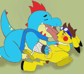 anthro duo male male/male solo murderdroid_(artist) nintendo pokemon croconaw_(murderdroid) croconaw generation_1_pokemon generation_2_pokemon pikachu pokemon_(species) hi_res