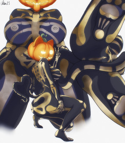 anthro anus areola big_breasts big_butt bodypaint breasts butt feet female food for_a_head front_view fruit genitals gesture grey_areola grey_background grey_nipples hand_gesture jack-o'-lantern looking_at_viewer looking_back looking_back_at_viewer low-angle_view nipples nude plant pumpkin rear_view simple_background skeleton_bodypaint solo thick_thighs tongue tongue_out v_sign vulva wide_hips chiru13 epic_games fortnite spice_(fortnite) domestic_cat felid feline felis mammal object_head hi_res
