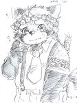 anthro blush flower flower_crown male necktie plant slightly_chubby solo suspenders young zimsanada2 lifewonders tokyo_afterschool_summoners zhurong_(tas) ailurid mammal red_panda hi_res sketch