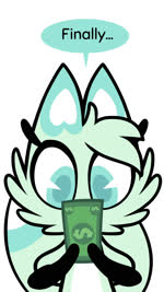 anthro banknote blue_body blue_eyes blue_fur blush clothed clothing cosplay costume currency_symbol dialogue dollar_sign female feral fur hair light_body light_fur looking_pleasured money references simple_background smile solo symbol text toy kyrakupetsky chikn_nuggit slushi_(chikn_nuggit) canid canine fox human humanoid mammal 2020 2d_animation 9:16 animated digital_media_(artwork) english_text hi_res short_playtime sound voice_acted webm