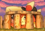 anthro clothed clothing female hair macro open_mouth peaking solo stonehenge sunset grumpy_griffin_creations marvelous_managerie nintendo pokemon shorty_(meister_li) generation_3_pokemon plusle pokemon_(species) digital_media_(artwork) hi_res