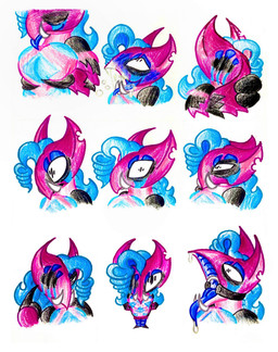 1_eye ahegao anthro beak blue_hair blue_tongue blush bodily_fluids breast_grab breasts chibi drooling expressions fluffy fluffy_chest gag gesture group hair hand_gesture hand_on_breast long_hair looking_pleasured male notched_ear pink_body ring_gag saliva solo thumbs_up tongue tusks pervnamedregazz panick_(regazz) avian bird domestic_pig hybrid mammal suid suine sus_(pig) expression_sheet hi_res traditional_media_(artwork)