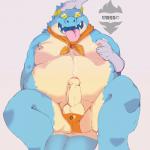 anthro biped blue_body erection genitals humanoid_genitalia humanoid_penis kemono male moobs nipples overweight overweight_anthro overweight_male penis simple_background slightly_chubby solo ursso_(artist) lifewonders tokyo_afterschool_summoners makara_(tas) crocodile crocodilian reptile scalie 1:1 hi_res