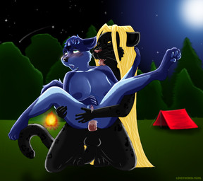 anal anal_penetration anthro balls bodily_fluids breasts campfire camping detailed_background duo female female_penetrated from_behind_position genital_fluids genitals hair licking lifting long_hair male male/female male_penetrating male_penetrating_female melanistic night open_mouth outside penetration penile penile_penetration penis penis_in_ass sex tongue tongue_out vaginal_fluids lovethewolfgirl raknar sammy_ingram canid canine canis felid leopard mammal pantherine wolf hi_res