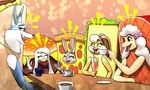 anthro beef beverage burger burger_costume burrito clothed clothing container costume cup female food food_costume furniture glass group meat pizza sandwich_(food) simple_background steak table questionmarkdragon disney ducktales ducktales_(2017) illumination_entertainment looney_tunes sing_(movie) warner_brothers zootopia brenda_springer della_duck judy_hopps lola_bunny porsha_crystal anatid anseriform avian bird canid canine canis domestic_dog duck lagomorph leporid mammal rabbit wolf