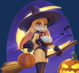 anthro big_breasts big_butt breasts broom butt camel_toe cleaning_tool cleavage clothed clothing costume eyelashes female food fruit fur gloves hair handwear hat headgear headwear holding_broom holding_cleaning_tool holding_object holidays jack-o'-lantern leotard looking_at_viewer mature_anthro mature_female plant pumpkin simple_background smile solo standing tail thick_thighs witch_costume witch_hat drxsmokey halloween sega sonic_the_hedgehog_(series) vanilla_the_rabbit lagomorph leporid mammal rabbit alpha_channel digital_media_(artwork) hi_res