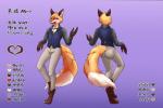 anthro clothed clothing fur male open_mouth paws simple_background smile solo e1ectronicchimera canid canine fox mammal absurd_res digital_media_(artwork) hi_res model_sheet