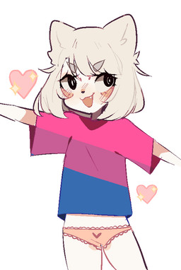 anthro biped bisexual_pride_colors clothed clothing female hair heart_symbol lgbt_pride multicolored_clothing multicolored_shirt multicolored_t-shirt multicolored_topwear open_mouth panties pantsless pattern_clothing pride_color_clothing pride_color_shirt pride_color_t-shirt pride_color_topwear pride_colors shirt simple_background solo striped_clothing stripes t-shirt topwear underwear white_background young young_female fredek666 marie_(fredek666) aliasing digital_media_(artwork) portrait three-quarter_portrait