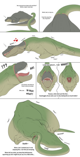 ambush anthro aroused balls bdsm belly big_balls big_bulge big_penis big_tail bulge claws clothed clothing constricting detailed_bulge dialogue dirty_talk duo endosoma erect_prey erection extreme_size_difference fangs feral feral_pred feral_prey genitals grinding hand_imprint head_in_mouth helpless high-angle_view huge_balls huge_bulge huge_penis humping imprint jaw_locked looking_at_belly looking_pleasured lying male male/male male_pred master mawplay mouth_shot muffled muffled_moaning muffled_sounds muffled_speech on_front on_side open_mouth oral_vore paw_imprint paws penis predator/prey roleplay safe_vore seductive serpentine_vore size_difference sleep_vore sleeping smaller_pred soft_vore spine spread_legs spreading squirm_(sound_effect) squirming stretched_mouth stretchy stretchy_belly stretchy_bulge struggling struggling_prey surprise_vore surprised tail tail_first tailbutt talking_to_another talking_to_belly talking_to_partner talking_to_prey teeth tenting text throbbing throbbing_bulge throbbing_penis thrusting tight_bulges tight_fit tongue trapped vore vore_sequence wet_dream wide_hips willing_prey conditional_dnp samagthrav2 dinosaur prehistoric_species reptile saurischian scalie snake theropod tyrannosaurid tyrannosauroid tyrannosaurus tyrannosaurus_rex absurd_res comic english_text hi_res