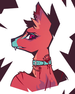 ambiguous_gender anthro bite bite_mark blood bodily_fluids collar collar_only ear_piercing fangs female heart_eyes heart_symbol looking_at_viewer looking_back neck_bite nude piercing scratch_mark scratches sharp_teeth solo submissive submissive_female teeth wounded nightlane lane antelope bovid canid canine canis hybrid mammal wolf 4:5 bust_portrait digital_drawing_(artwork) digital_media_(artwork) digital_painting_(artwork) hi_res painting_(artwork) portrait