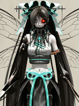 accessory asian_clothing black_hair blue_eyes bone bow_ribbon claws clothing crop_top female glowing glowing_eyes grey_background hair hair_accessory hair_bow hair_ribbon insect_wings long_hair looking_at_viewer machine mechanical_arm midriff red_eyes ribbons shirt simple_background solo topwear twintails_(hairstyle) wings deino_(artist) calne_ca arthropod crustacean humanoid isopod malacostracan robot robot_humanoid winged_humanoid 2012 3:4 3d_(artwork) autodesk_3ds_max_(artwork) digital_media_(artwork) hi_res