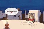 anthro candle candle_holder candlelight cosmic_background date dinner flirting furgonomics light male night outside plushie restaurant romantic sitting sky solo starry_background tennettthedl adastra adastra_(series) echo_project amicus_(adastra) tennet hi_res